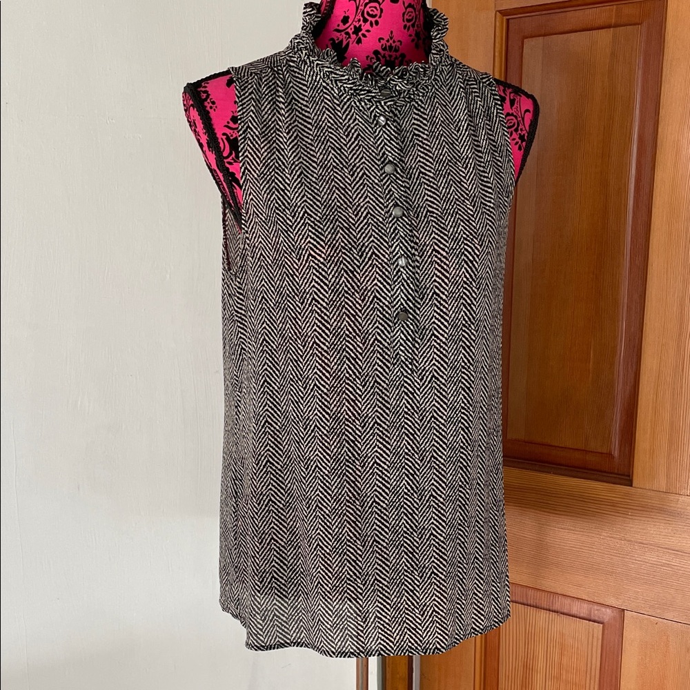 J. Crew Black and White Sleeveless Chevron Blouse